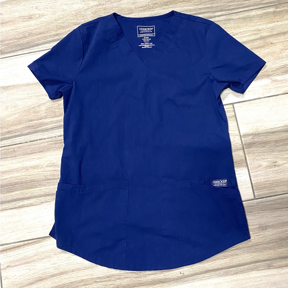 Cherokee Hospital Scrub Medical Blue V Neck Gently Worn Womens XXS Extra Small